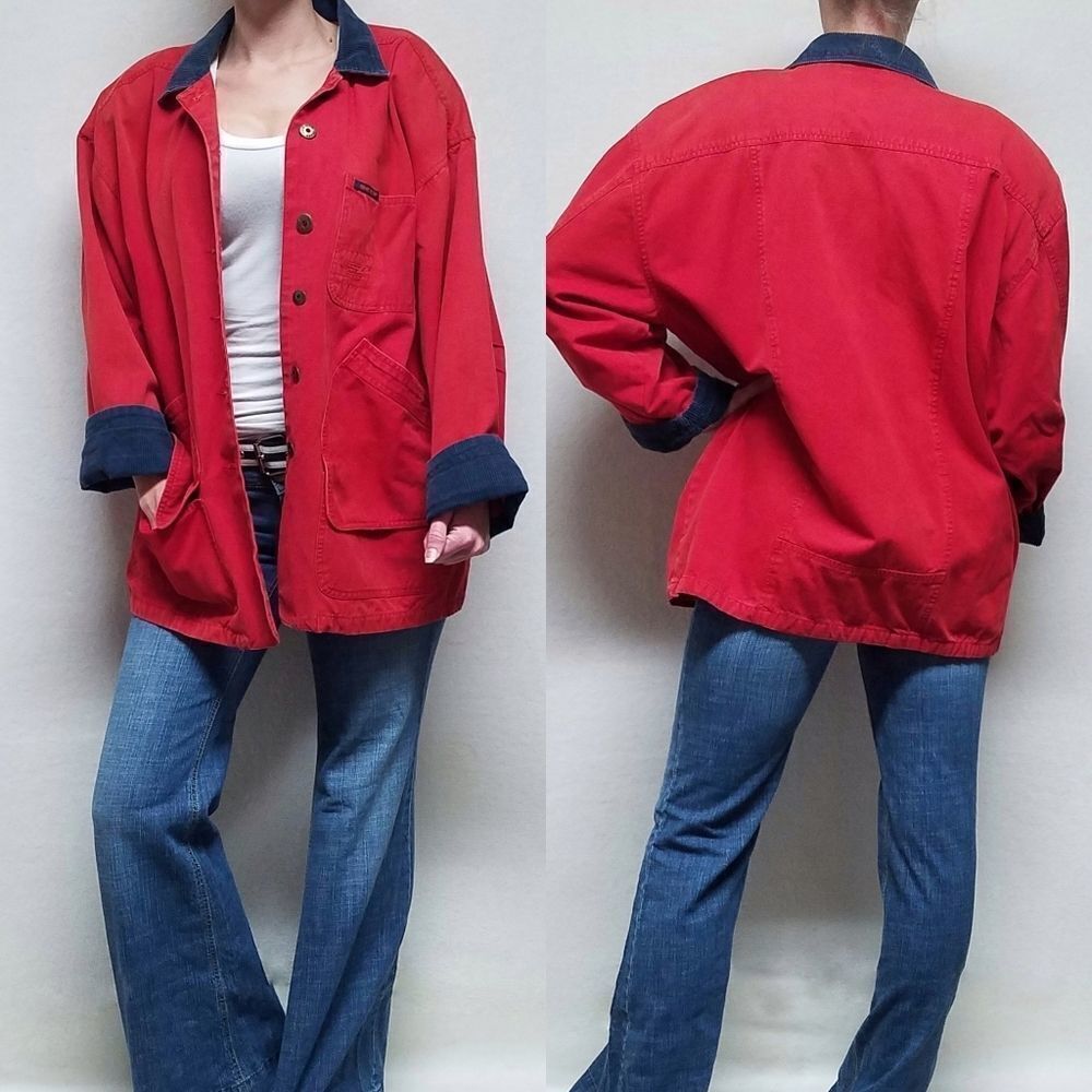 Rare Vintage 1960s Anne Klein Sheridane Designs Red Corduroy Stone Logo Jacket